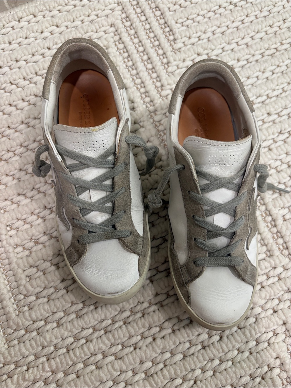 Golden Goose Kids White and Gray Leather Sneakers